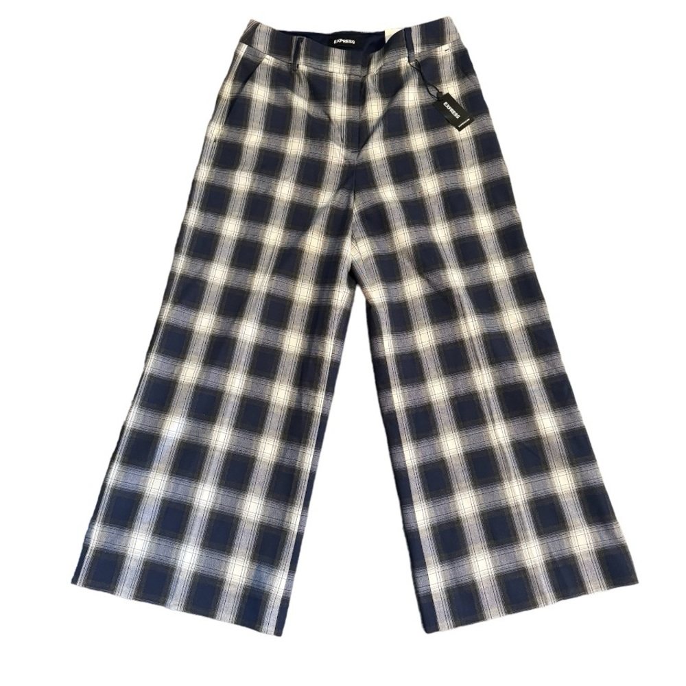 Express Navy and White Plaid Cropped Pants